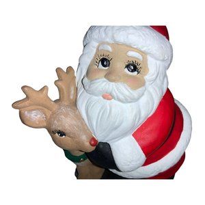 Hand Panted Santa and Rudolph Ceramic Figurine